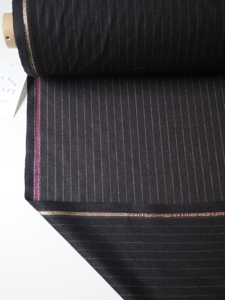 Charcoal Pinstripe Wool Flannel