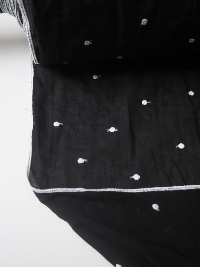 Black Embroidered Polka Dot Cotton Voile