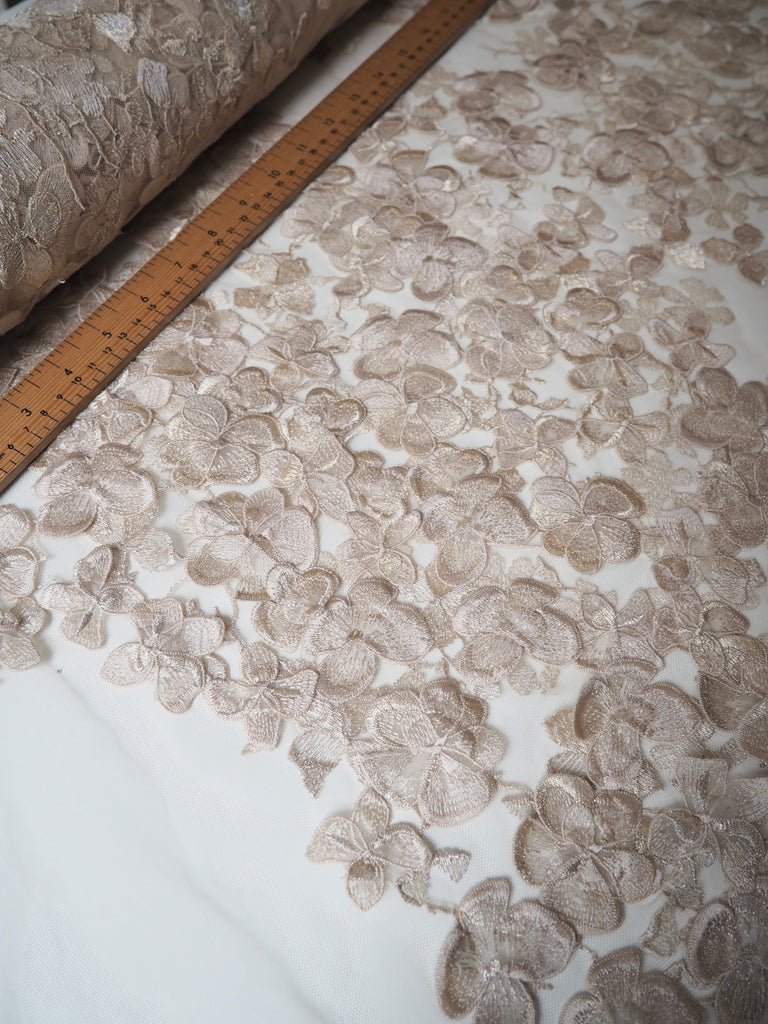 Champagne Embroidered Floral Applique Tulle