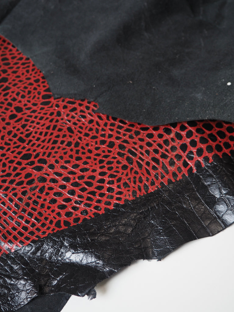 Red + Grey Embossed Crocodile Calfskin Leather