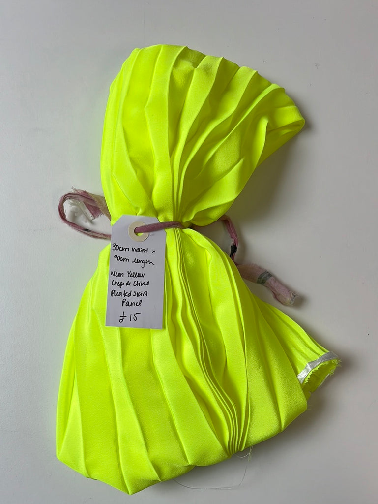 Neon Yellow Crepe de Chine Pleated Skirt Panel Remnant