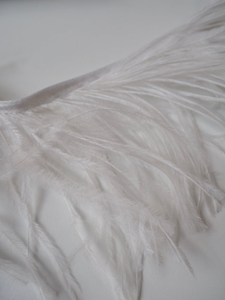 Ivory Ostrich Feather Fringing + Satin Ribbon