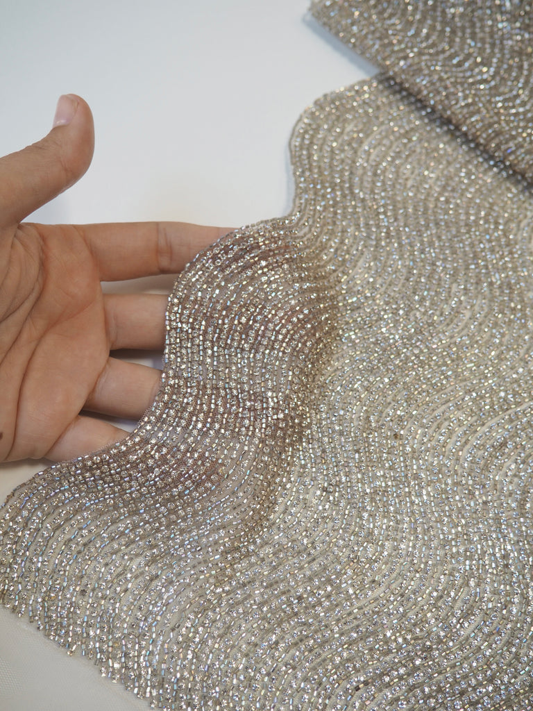 Hand Beaded Crystal Wave Panel