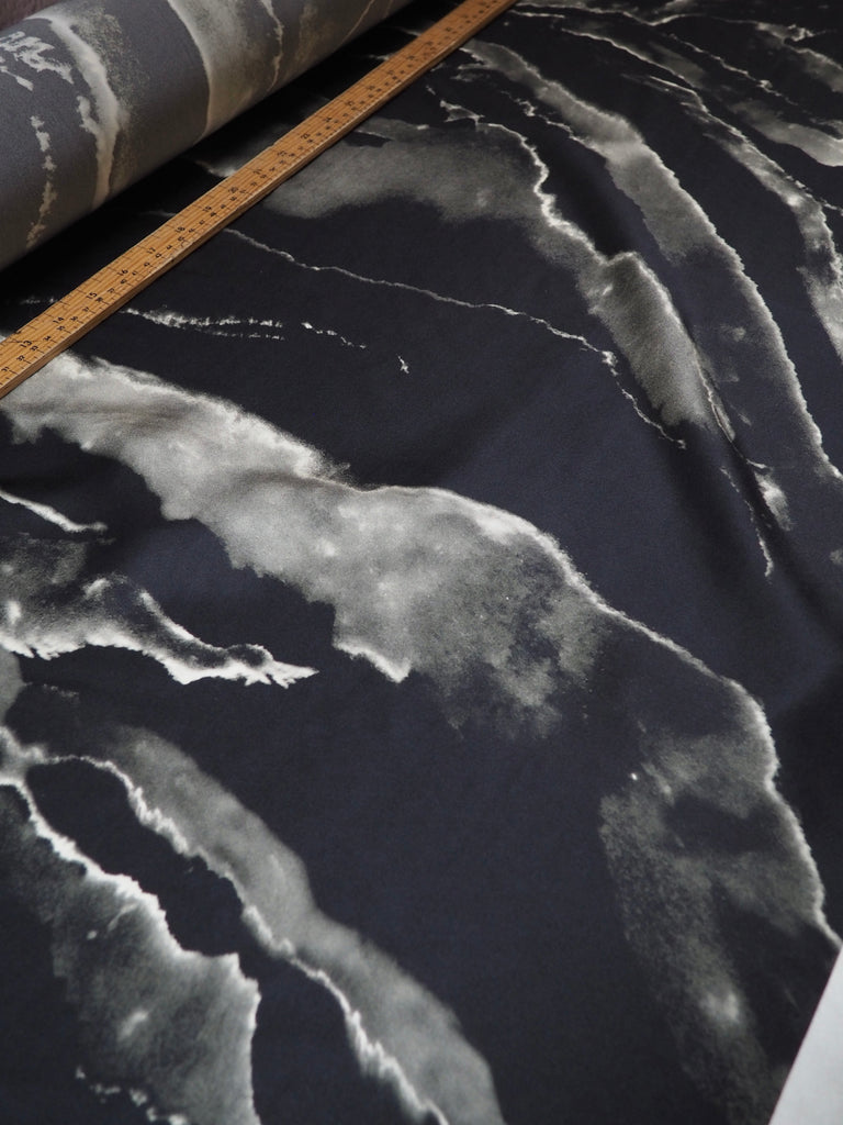 Black + Grey Marbled Heavy Silk Satin