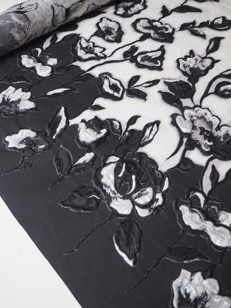 Black + White Blossom Panelled Cloqué