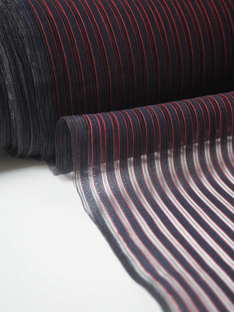 Navy + Red Stripe Nylon Organza