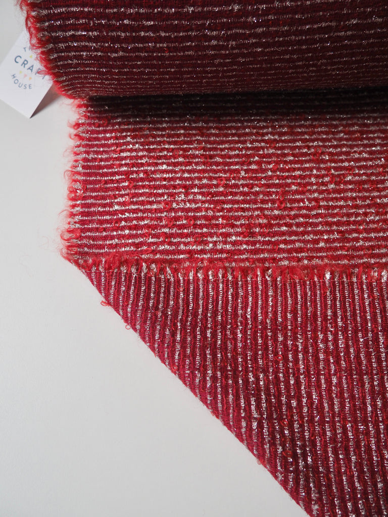 Red + Silver Stripe Wool Blend Bouclé