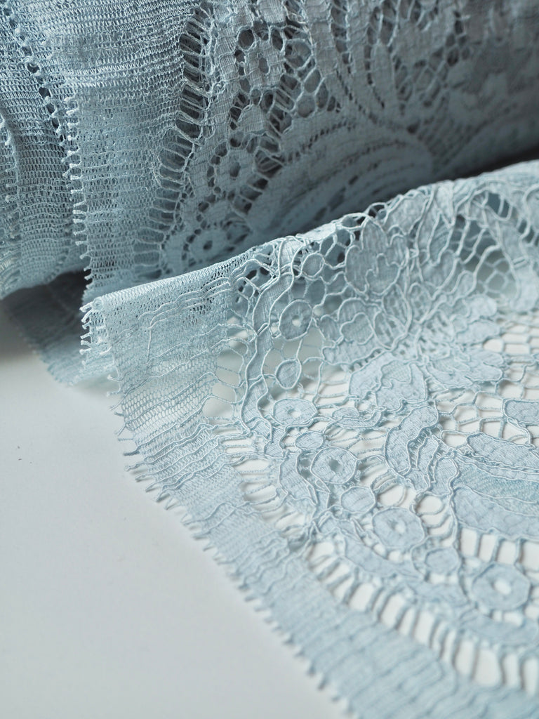 Pale Blue Corded Floral Cotton Lace
