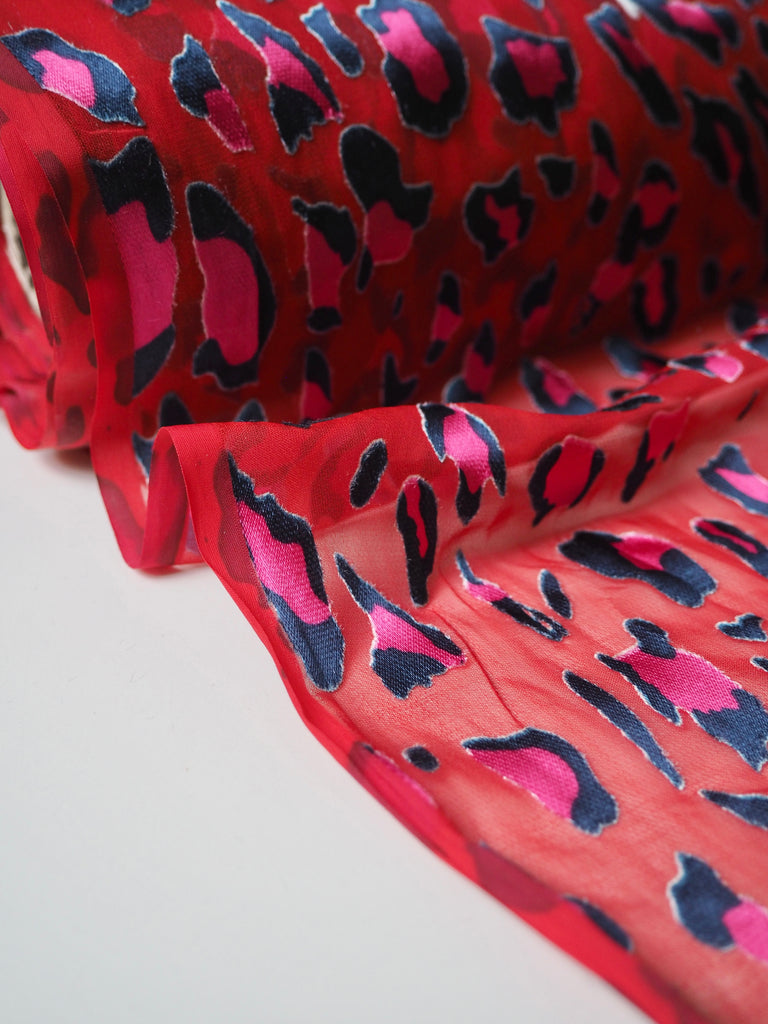 Red Leopard Burnout Chiffon