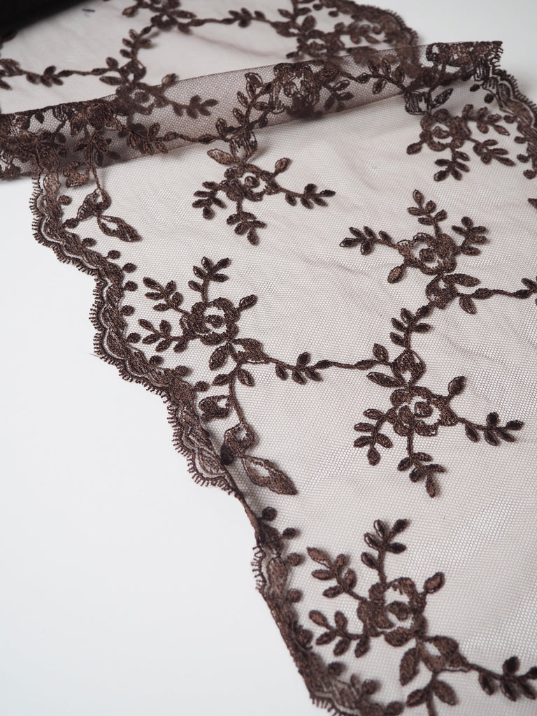 Brown Rose Garland Scallop Lace Trim 22cm