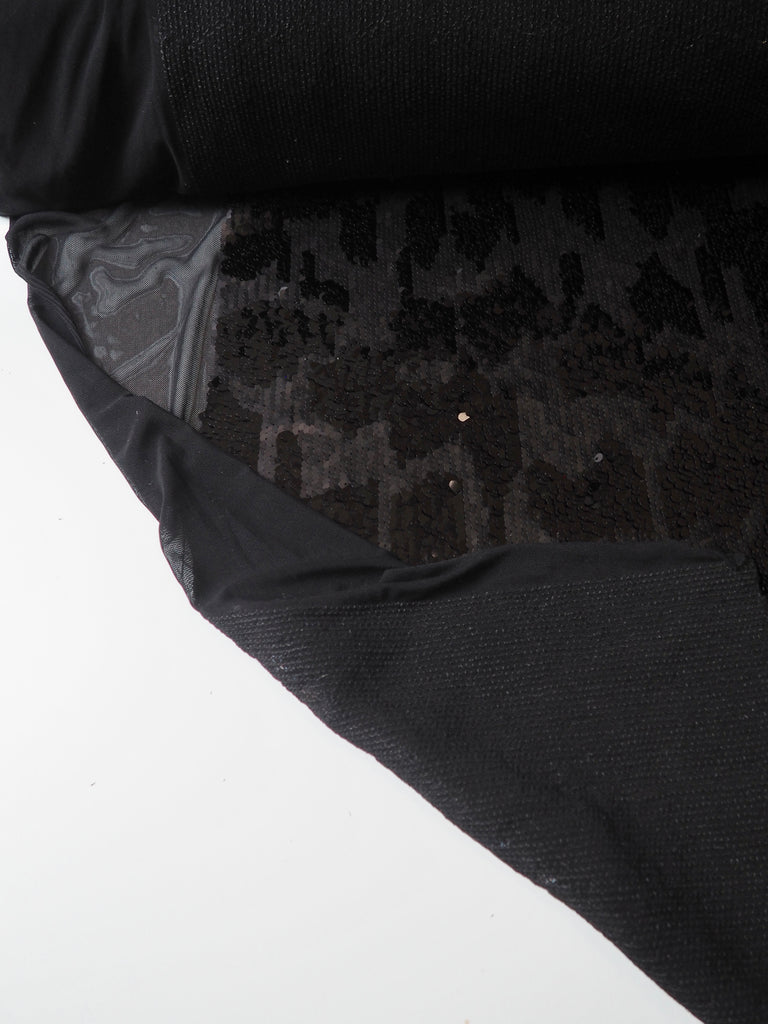 Black Spotted Sequin Stretch Mesh