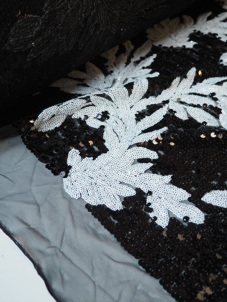 Black + White Vine Sequin Tulle