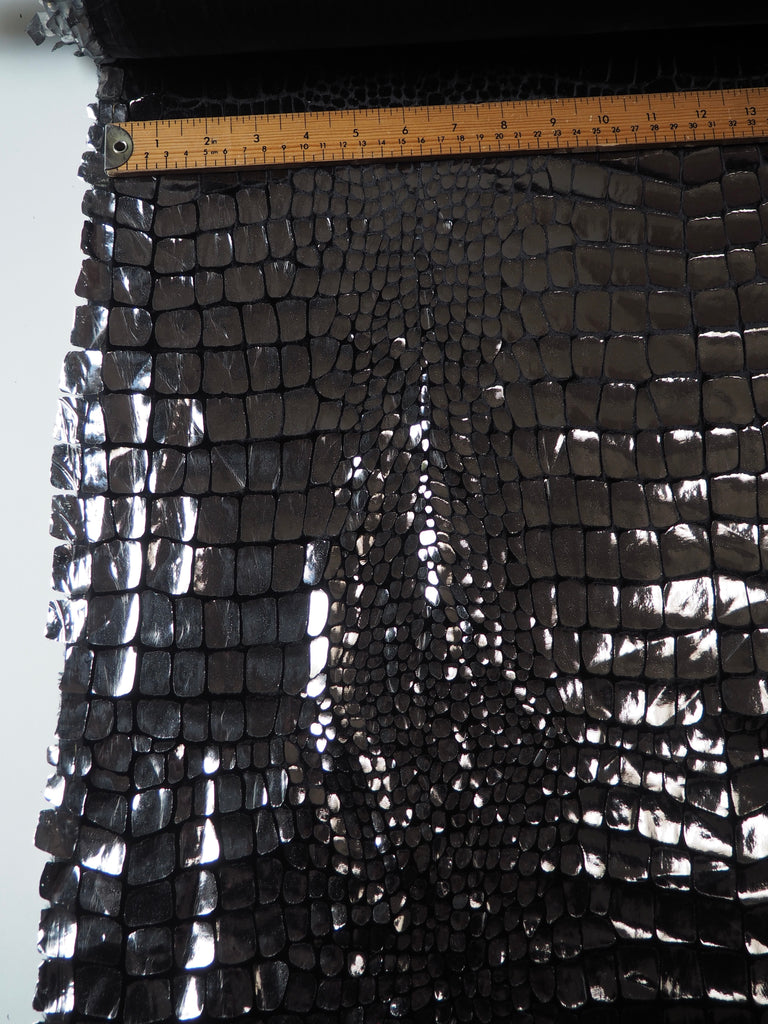 Silver Croc Foiled Black Silk/Viscose Velvet