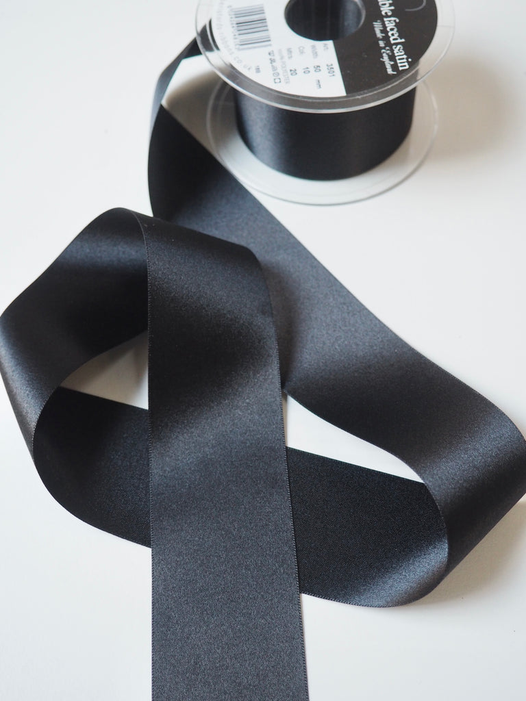 Berisfords Black Double Faced Satin Ribbon 50mm
