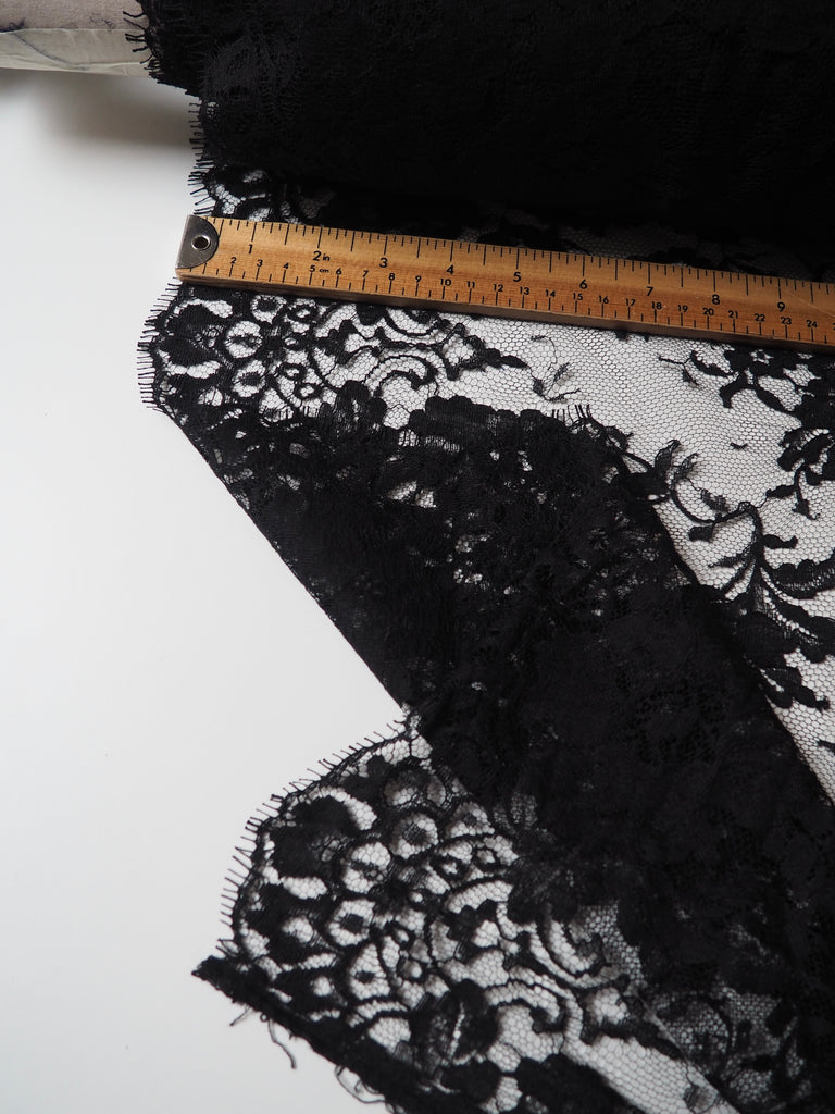 Black Corded Floral Scallop Lace