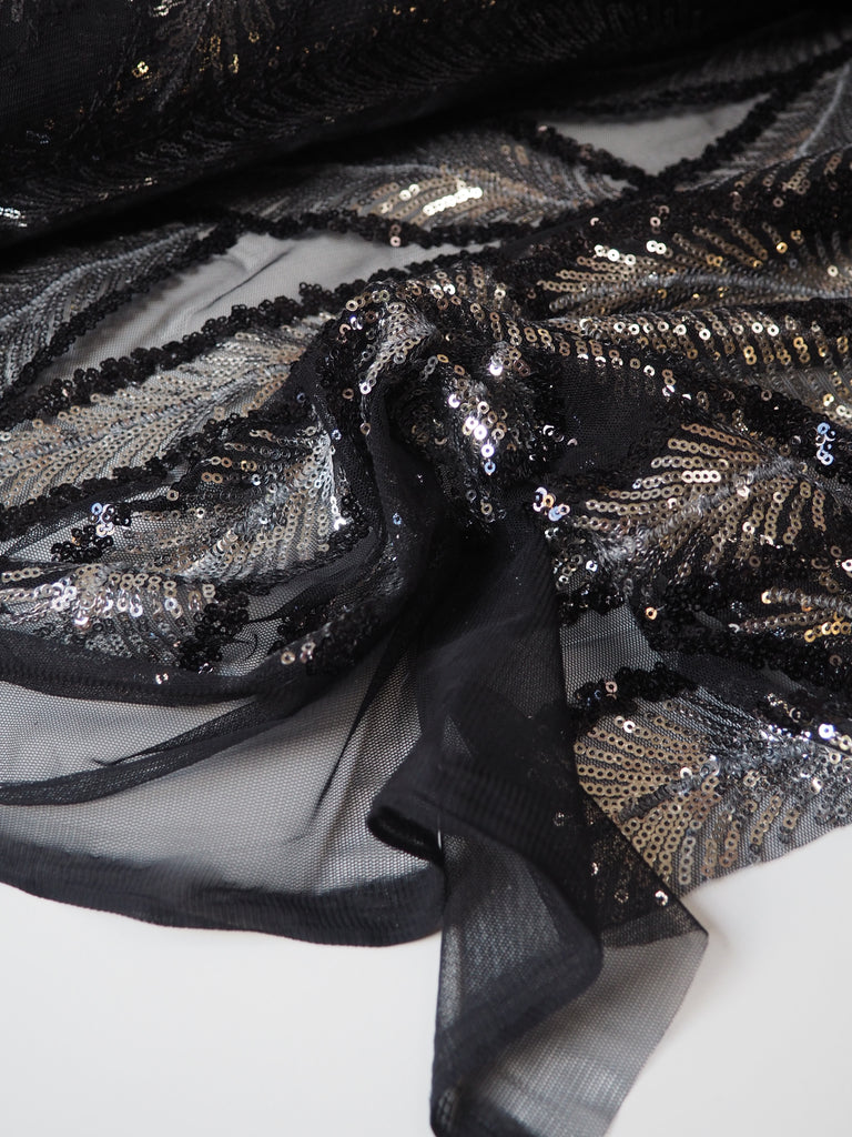 Black + Silver Feather Sequin Tulle
