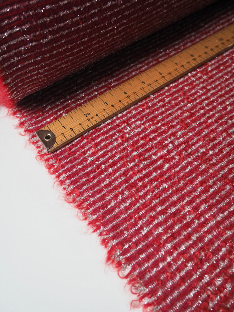 Red + Silver Stripe Wool Blend Bouclé
