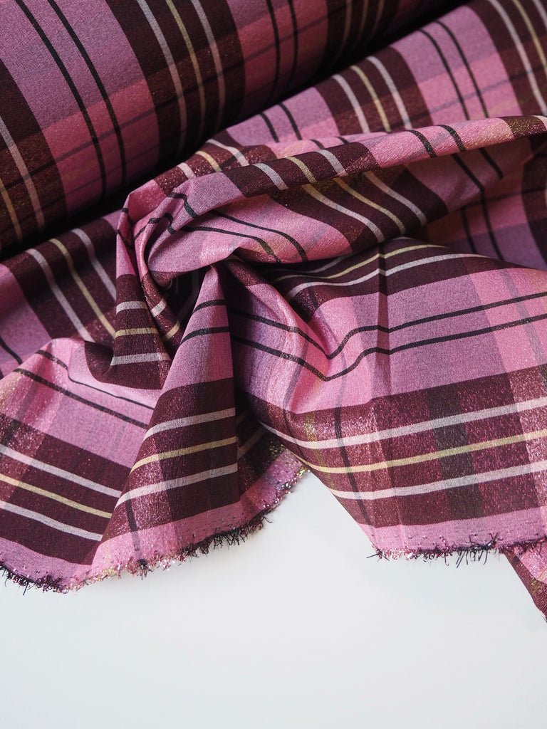 Metallic Pink Check Taffeta