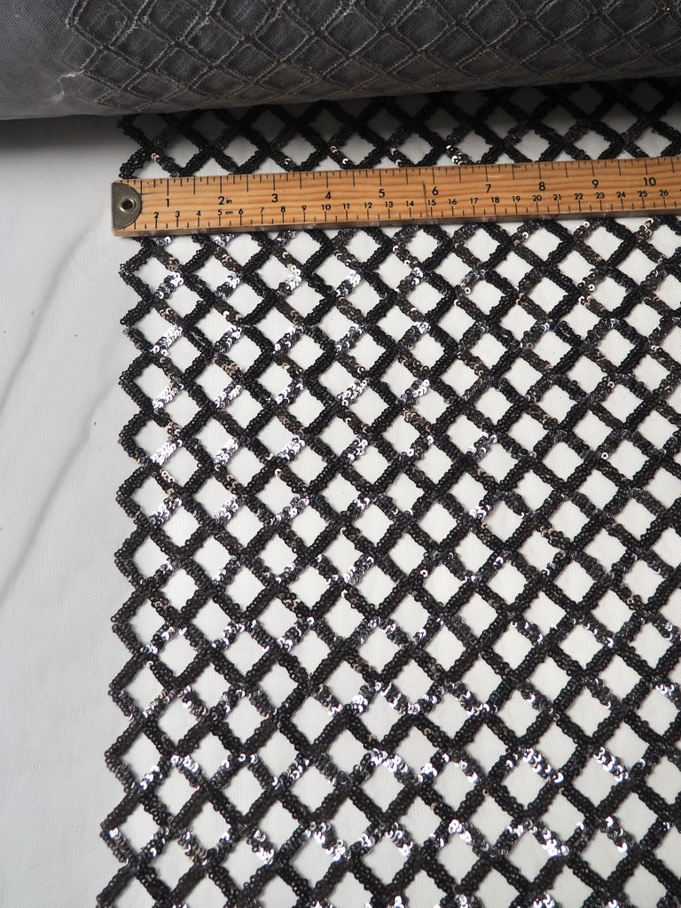 Grey Lattice Sequin Tulle