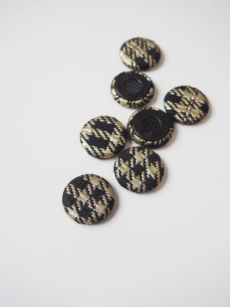 Black + Gold Houndstooth Covered Buttons 20mm