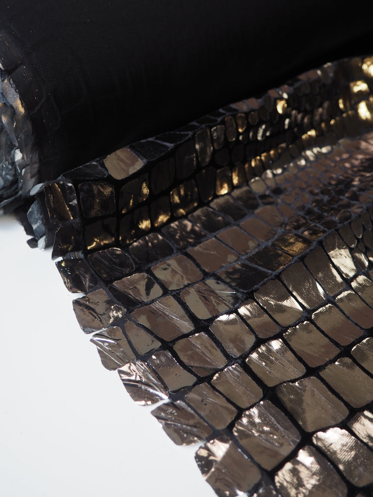 Silver Croc Foiled Black Silk/Viscose Velvet