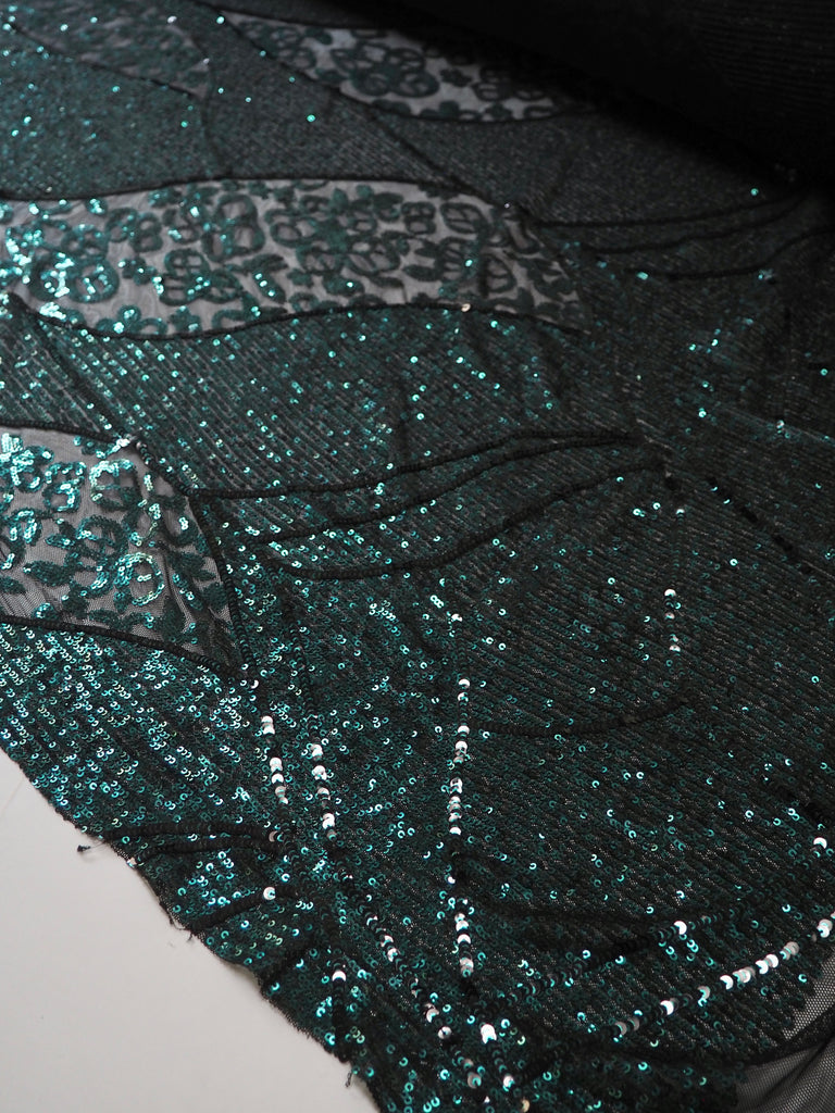 Green Swirl Mosaic Sequin Stretch Mesh
