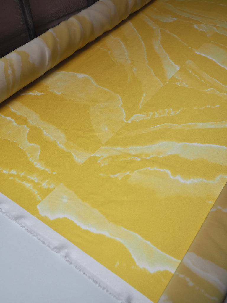 Yellow + Ivory Marbled Heavy Silk Satin
