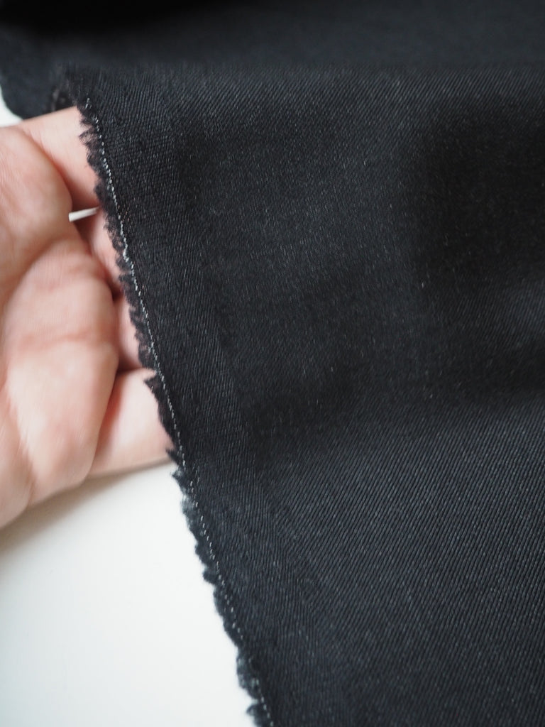 Dark Charcoal Wool Cashmere Sateen Twill