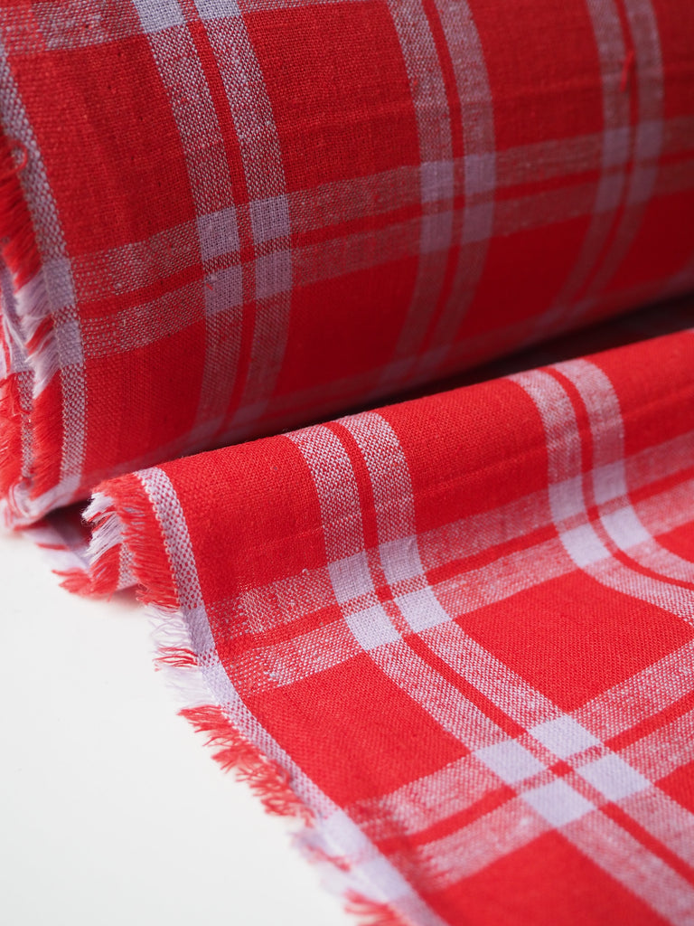 Red + Lilac Check Cotton/Linen