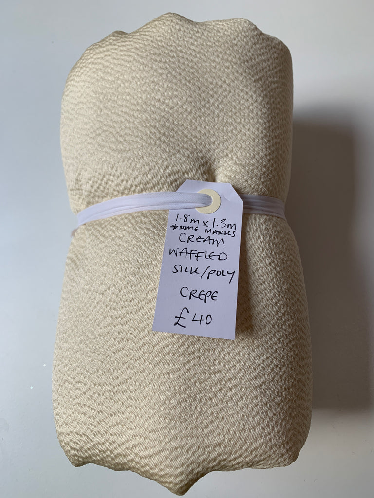 Cream Waffled Silk / Poly Crepe Remnant