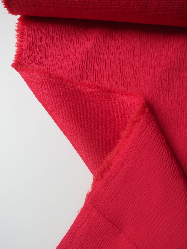 Red Stretch Crinkle Cloqué