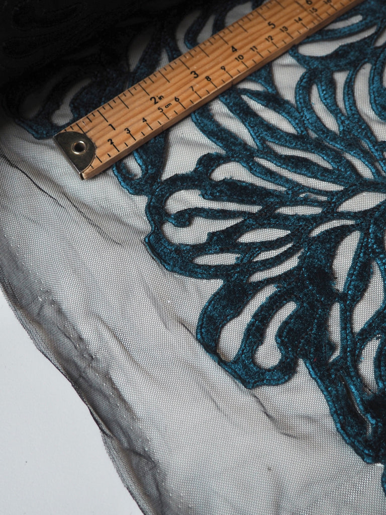 Blue Velvet Leafy Embroidered Tulle