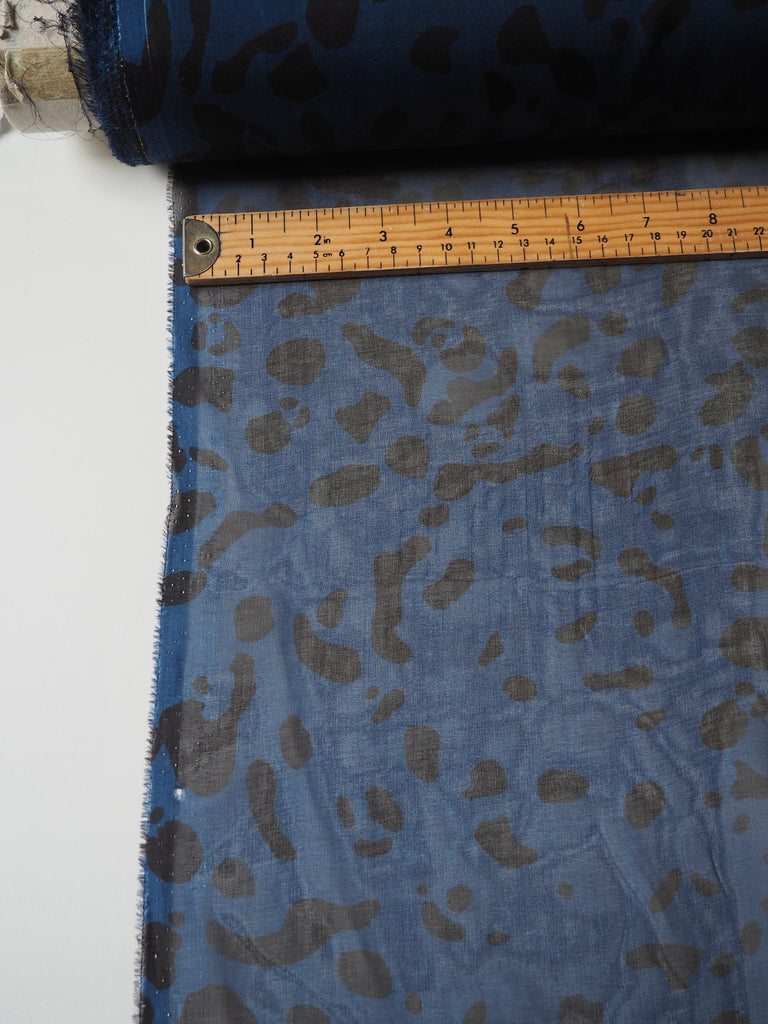 Deep Blue Animal Print Silk Chiffon