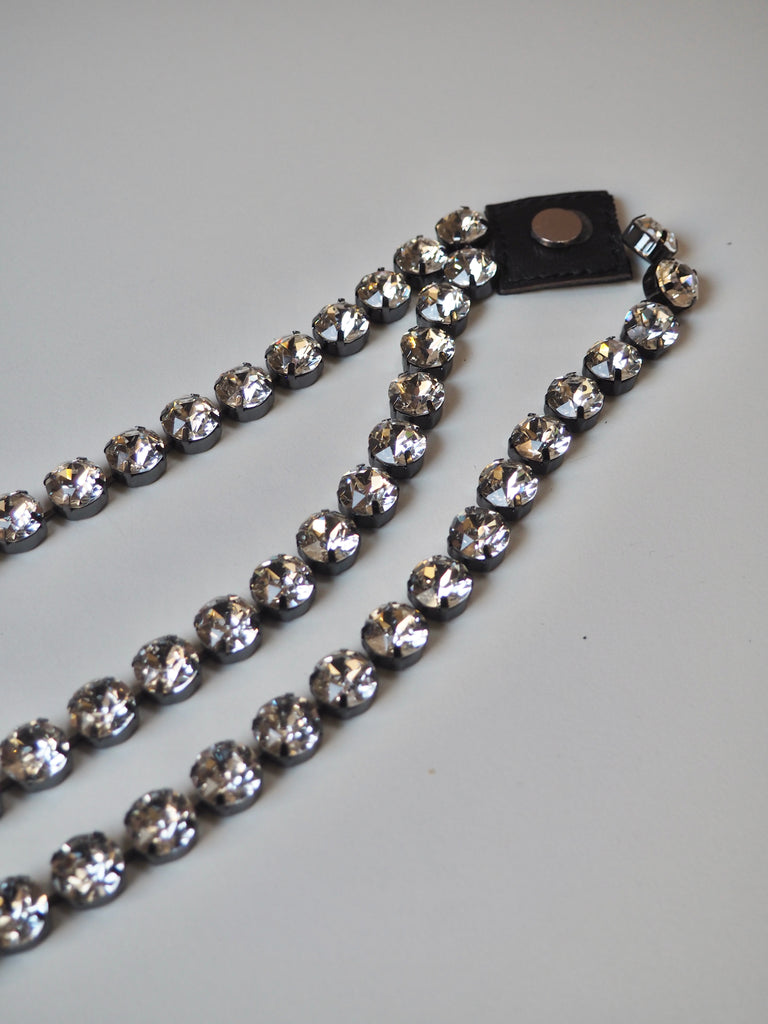 Crystal + Black Leather 3 Strand Accessory