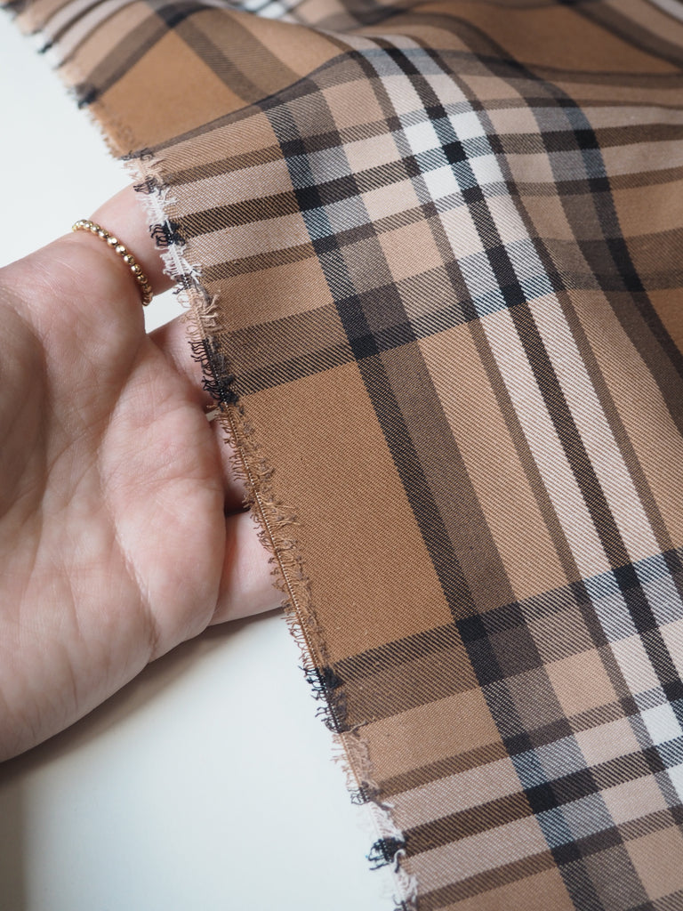 Brown Tan Check Cotton/Poly Twill