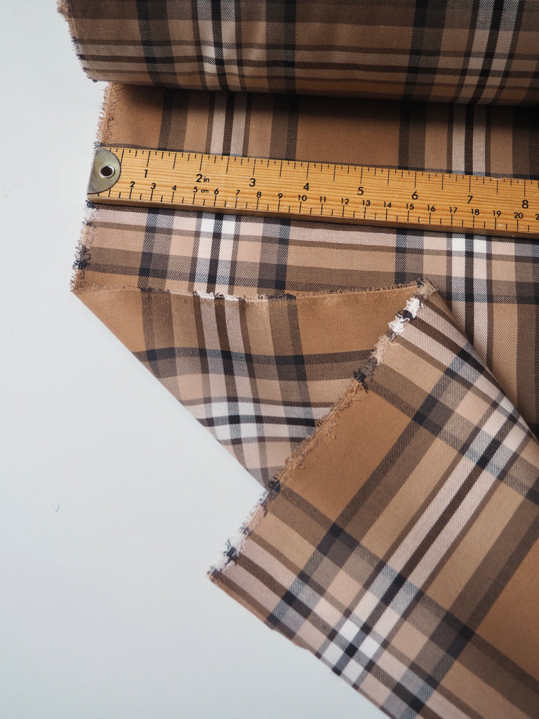 Brown Tan Check Cotton/Poly Twill