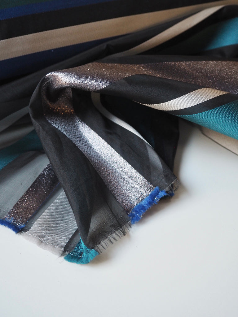 Blue Stripe Organza Jacquard