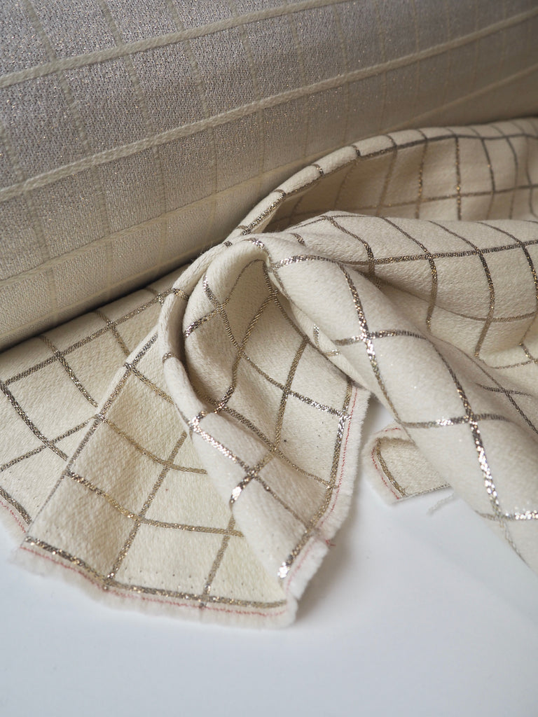 Cream + Gold Grid Wool Jacquard