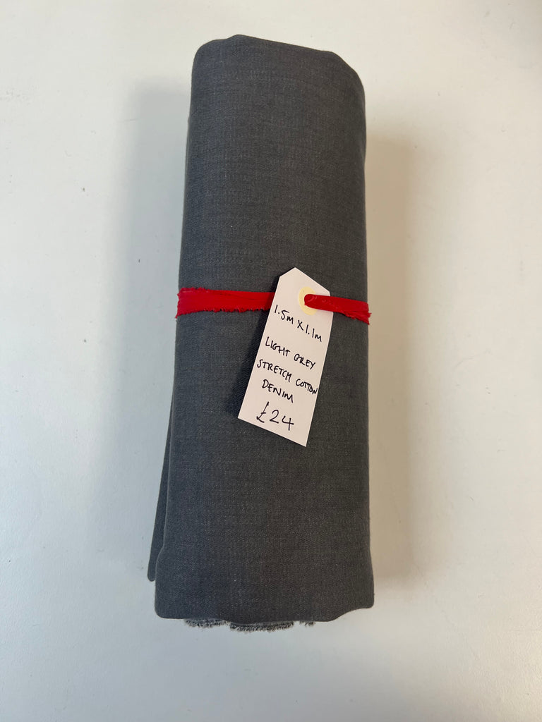 Light Grey Stretch Cotton Denim Remnant