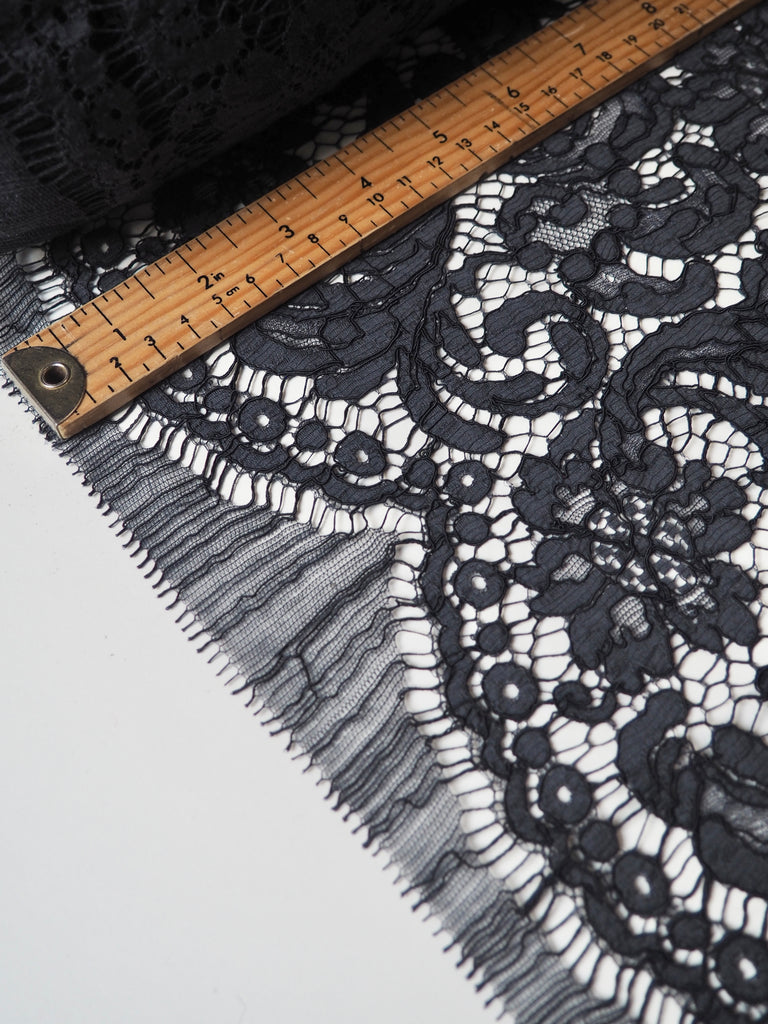 Charcoal Blue Corded Floral Cotton Lace