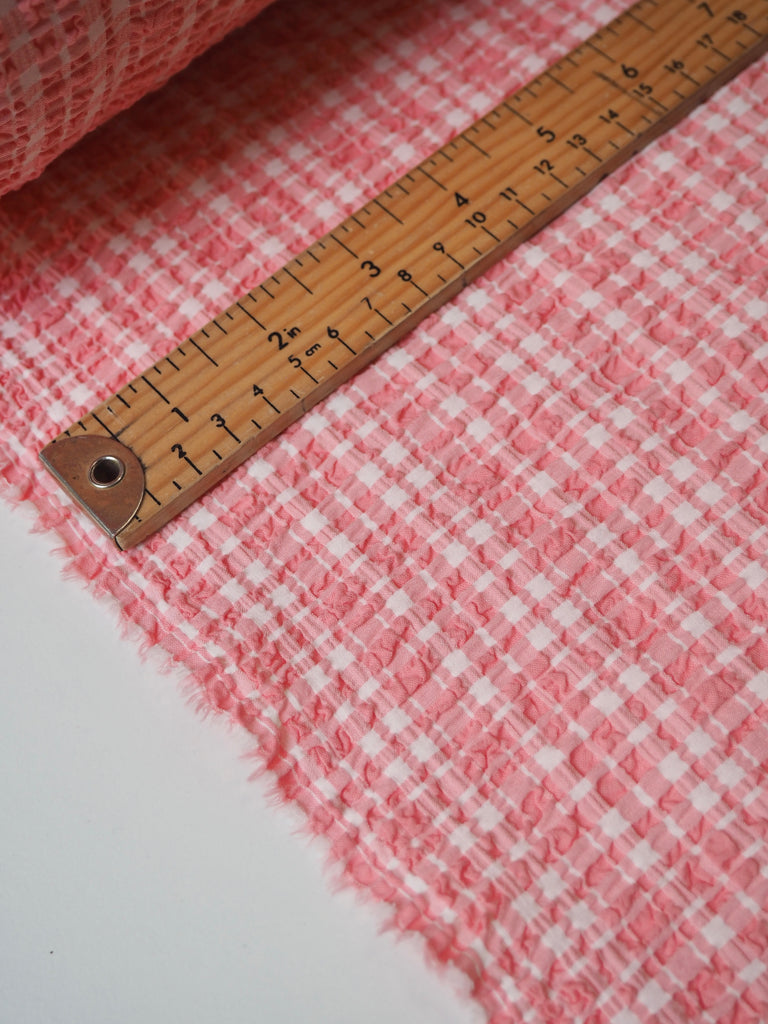 Pink Check Cotton Seersucker