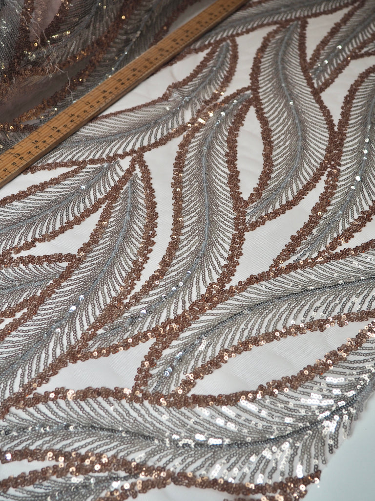 Blush + Silver Feather Sequin Tulle