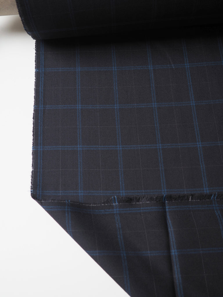 Blue + Navy Check Wool Twill