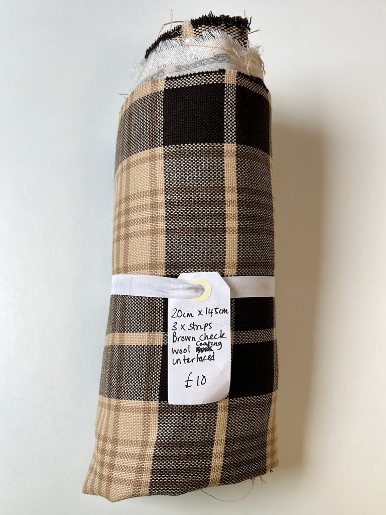 Brown Check Wool Coating Interfaced Remnant