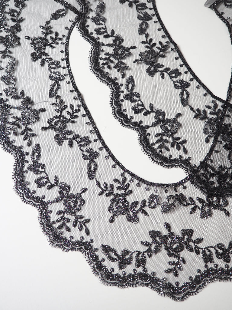 Black Lurex Rose Garland Scallop Lace Collars