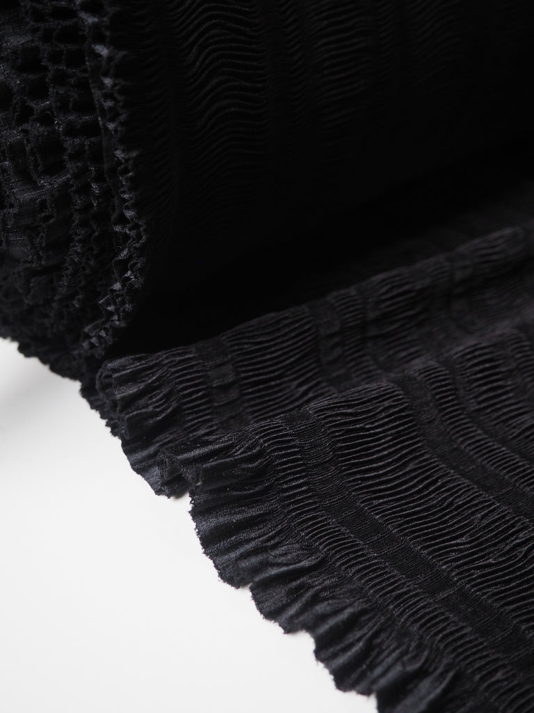 Black Plissé Stripe Satin