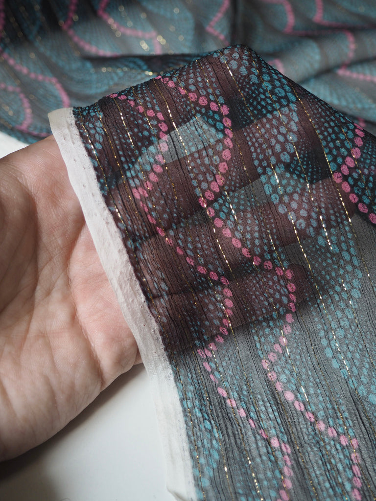 Dot Striped Metallic Silk Chiffon