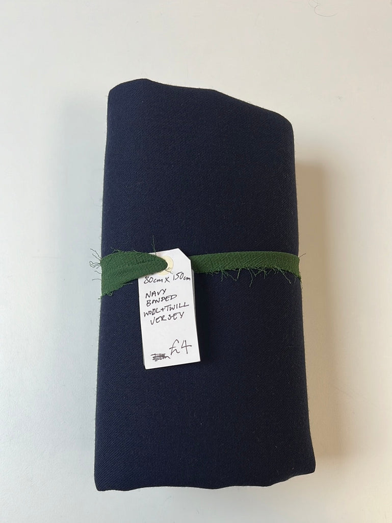Navy Bonded Wool Twill Jersey Remnant