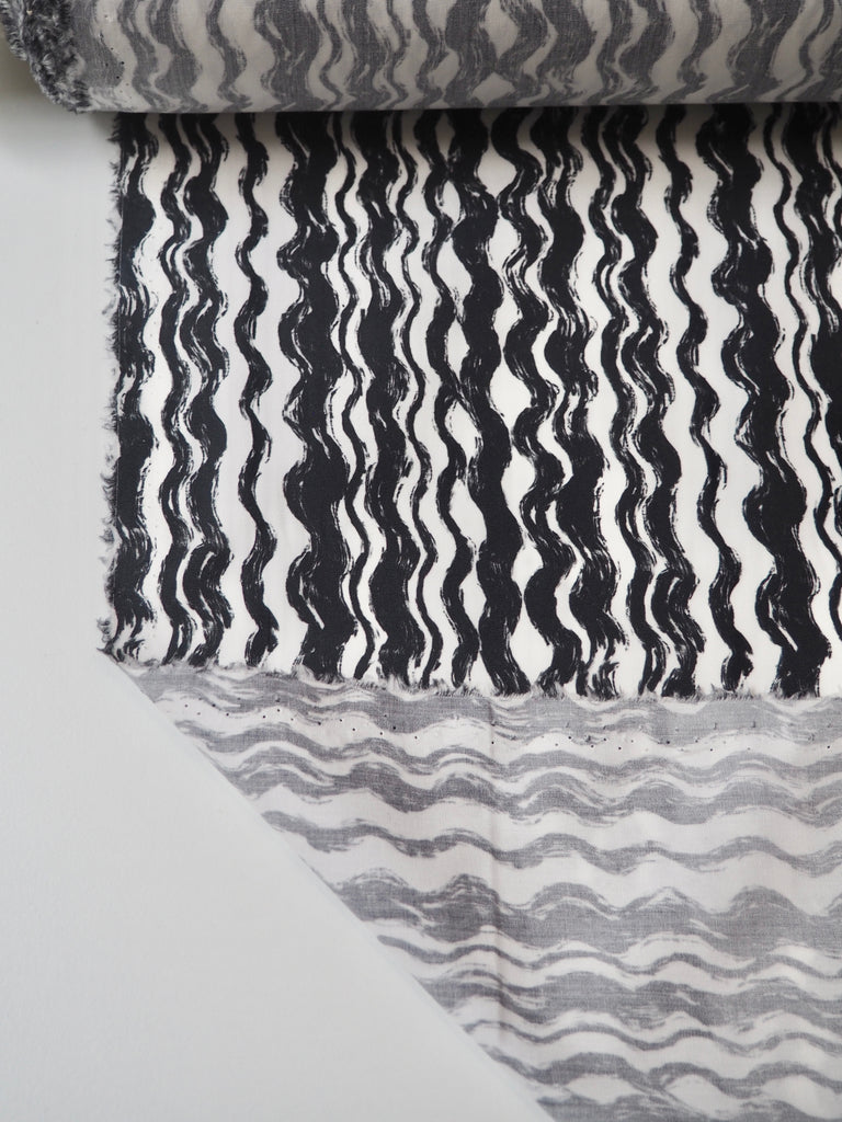 Black Wavey Stripe Cotton Poplin
