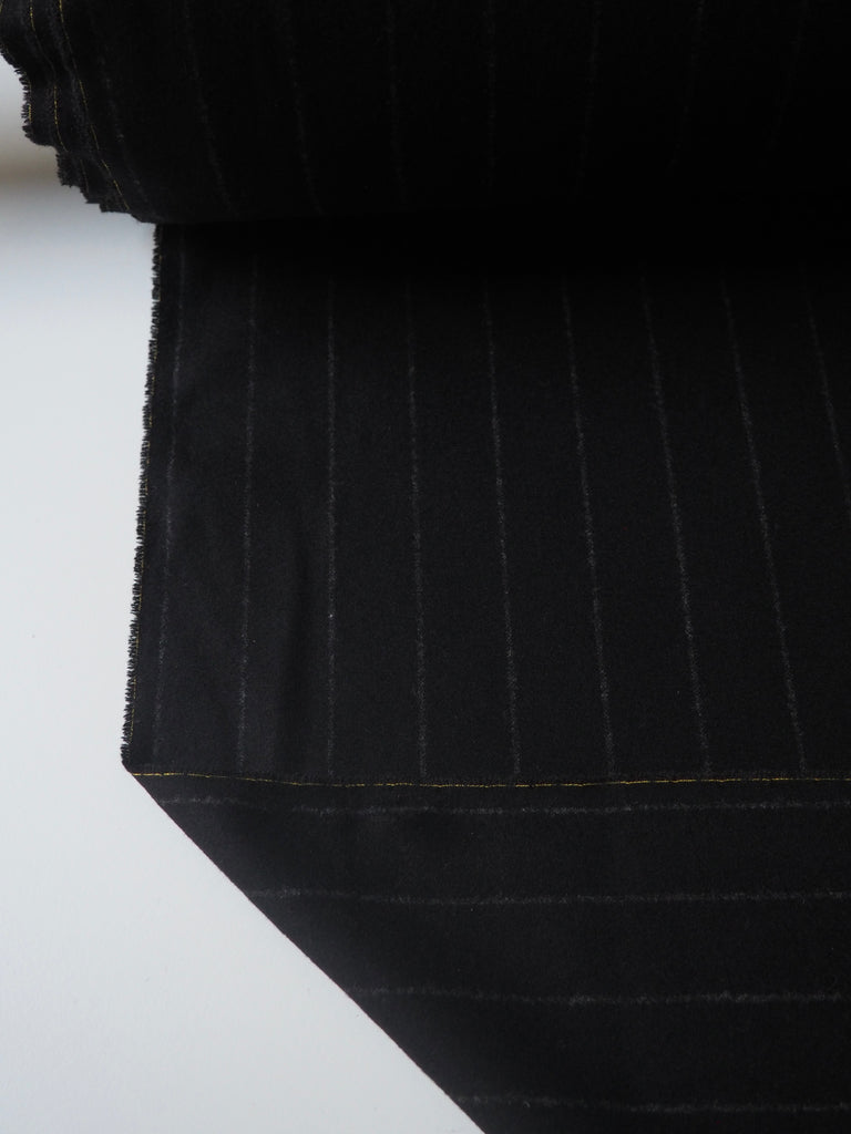 Black Chalk Stripe Wool Flannel